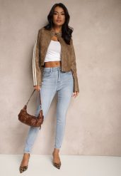 Niebieskie Jeansy Slim High Waist z Haftem na Tylnej Kieszeni Adinaria. Niebieskie jeansy damskie Renee, bez wzorów, z jeansu, eleganckie, z podwyższonym stanem. Za 79.99 zł.