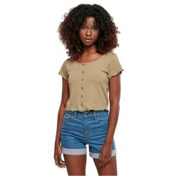 Damska krótka koszulka prążkowana zapinana na guziki Koszulka Urban Classics GT. Zielone koszulki sportowe damskie Urban Classics, bez wzorów, prążkowane, bez ramiączek. Za 149.50 zł.