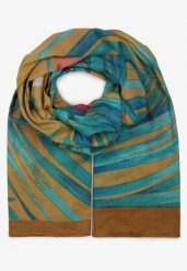 Beżowo-Niebieski Szalik z Bawełny w Ozdobny Print Natsu. Brązowe szaliki damskie Born2be, na jesień, bez wzorów, z bawełny. Za 29.99 zł.