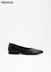 Baleriny skórzane. Czarne balerinki damskie bonprix, bez wzorów, bez obcasa, bez zapięcia. Za 127.99 zł.