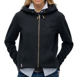 Damska bluza z kapturem zapinana na zamek Superdry Essential Logo Hb. Niebieskie bluzy damskie Superdry, m, bez wzorów, z bawełny, klasyczne, bez ramiączek, z kapturem. Za 322.70 zł.