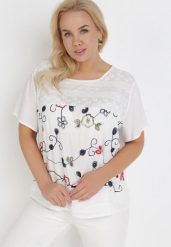 Biała Bluzka Antesio. Białe bluzki damskie Born2be, xl, bez wzorów, z bawełny, eleganckie, bez kołnierzyka, bez ramiączek. Za 59.99 zł.