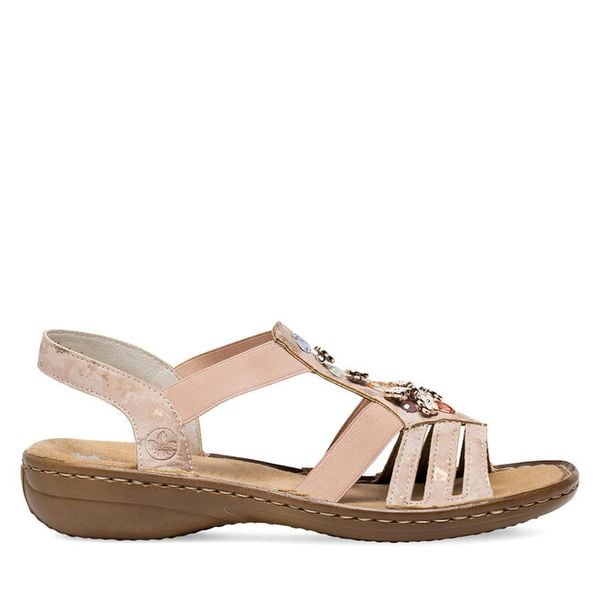 Sandały Rieker. Czerwone sandały damskie Rieker, bez wzorów, bez obcasa, na płaskiej podeszwie, bez zapięcia. Za 249.99 zł.