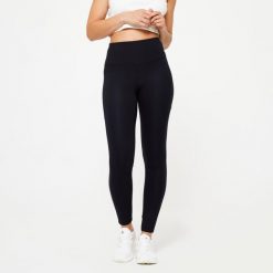 Legginsy fitness damskie Domyos. Czarne legginsy damskie NYAMBA, bez wzorów, z bawełny. Za 99.99 zł.