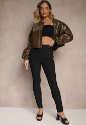 Czarne Spodnie Typu Skinny High Waist Ozdobione Cyrkoniami Lavilara. Czarne spodnie materiałowe damskie Renee, bez wzorów, z jeansu, eleganckie, z podwyższonym stanem. Za 34.99 zł.