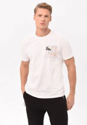 Koszulka z nadrukiem T-MAP. Białe t-shirty męskie Volcano, l, bez wzorów, z bawełny, bez kołnierzyka, bez ramiączek. Za 69.99 zł.
