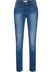 Dżinsy ze stretchem SKINNY, mid waist. Niebieskie jeansy damskie bonprix, bez wzorów, z jeansu. Za 72.99 zł.