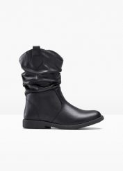 Kozaki. Czarne kozaki damskie bonprix, bez wzorów, bez obcasa, bez zapięcia. Za 149.99 zł.