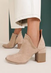 Beżowe Botki Dhysreia. Brązowe botki damskie Renee, bez wzorów, z jeansu, boho, za kostkę, bez obcasa, na obcasie, bez zapięcia. Za 44.99 zł.