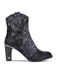 Mustang Botki 1335-505 Czarny. Czarne botki damskie Mustang, bez wzorów, z materiału, bez obcasa, na słupku, bez zapięcia. Za 258.99 zł.