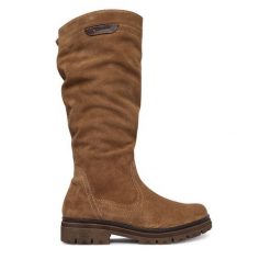 Kozaki Tamaris. Brązowe kozaki damskie Tamaris, bez wzorów, bez obcasa, na płaskiej podeszwie, bez zapięcia. Za 499.99 zł.