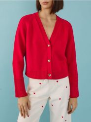 Bawełniany kardigan z guzikami - czerwony. Czerwone kardigany damskie Reserved, l, bez wzorów, z bawełny, bez kołnierzyka. W wyprzedaży za 89.99 zł.