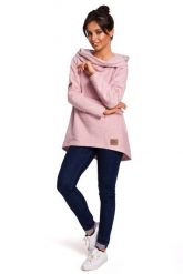 Pudrowa Asymetryczna Bluza Oversize z Kapturem. Czarne bluzy damskie MOE, l, bez wzorów, z bawełny, bez ramiączek, z kapturem. Za 253.90 zł.