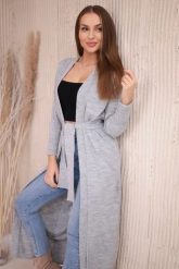 Sweter długi kardigan wiązany w talii szary. Szare kardigany damskie KESI, l, bez wzorów, z wełny, bez kołnierzyka, plus size. Za 178.78 zł.