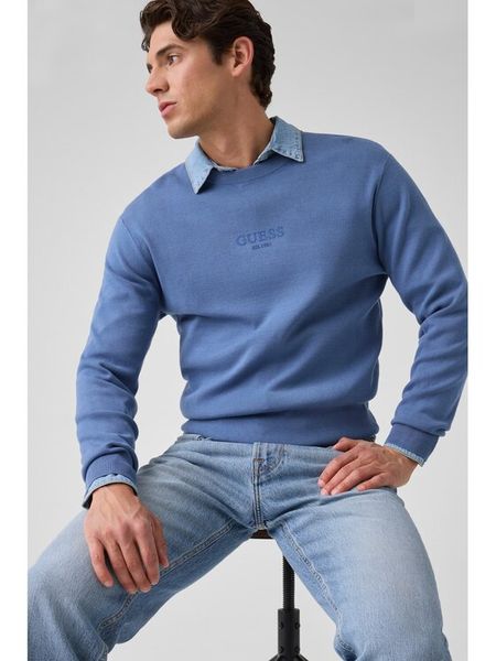 Guess Sweter M6YR12 Z0917 Niebieski Regular Fit. Niebieskie swetry męskie Guess, l, z aplikacjami, z wiskozy, bez kołnierzyka, bez ramiączek. Za 318.99 zł.