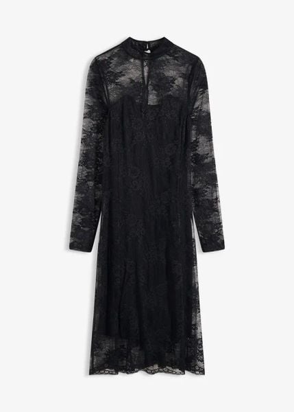 Sukienka. Czarne sukienki damskie bonprix, bez wzorów, z koronki, bez kołnierzyka, bez ramiączek. Za 139.99 zł.