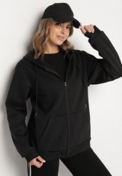 Czarna Rozpinana Bluza z Bawełną i Kapturem Typu Oversize Diosa. Czarne bluzy męskie Born2be, na jesień, l, bez wzorów, z bawełny, klasyczne, bez ramiączek. Za 59.99 zł.