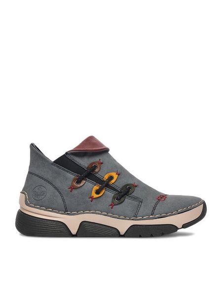 Rieker Botki CEO-45983-14 Niebieski. Niebieskie botki damskie Rieker, bez wzorów, ze skóry, bez obcasa, na płaskiej podeszwie, bez zapięcia. Za 349.99 zł.