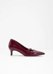 Czółenka. Czerwone czółenka damskie bonprix, bez wzorów, z lakierowanej skóry, eleganckie, bez obcasa, bez zapięcia. Za 109.99 zł.