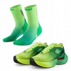 Zestaw biegacza: damskie buty sportowe i skarpety biegowe. Zielone buty sportowe męskie CEP, bez wzorów. Za 925.20 zł.