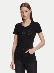 Guess T-Shirt W5GI17 J1314 Czarny Slim Fit. Czarne t-shirty damskie Guess, xs, z aplikacjami, z bawełny, bez kołnierzyka, bez ramiączek. Za 174.99 zł.