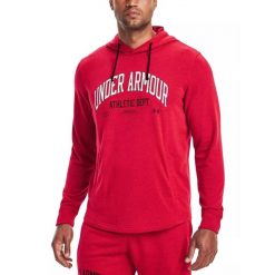 Bluza męska z kapturem Under Armour Rival Try Athlc Dept Hd. Czerwone bluzy męskie Under Armour, m, bez wzorów, casualowe, bez ramiączek, z kapturem. Za 159.99 zł.