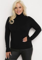 Czarny Sweter z Golfem Sazerna. Czarne swetry nierozpinane damskie Born2be, l, bez wzorów, z dzianiny, bez kołnierzyka, bez ramiączek. Za 59.99 zł.