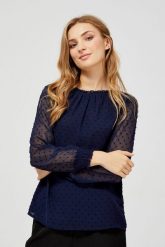 Koszula z transparentnymi rękawami. Niebieskie koszule damskie MOODO, xl, bez wzorów, z poliesteru, bez kołnierzyka, bez ramiączek. W wyprzedaży za 76.99 zł.