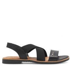 Sandały Lasocki. Czarne sandały damskie Lasocki, bez wzorów, bez obcasa, na płaskiej podeszwie, bez zapięcia. Za 129.99 zł.