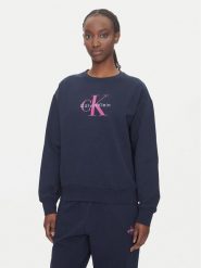 Calvin Klein Jeans Bluza Monologo LV047B234G Granatowy Relaxed Fit. Niebieskie bluzy damskie Calvin Klein Jeans, xl, bez wzorów, z bawełny, bez ramiączek, bez kaptura. Za 329.99 zł.