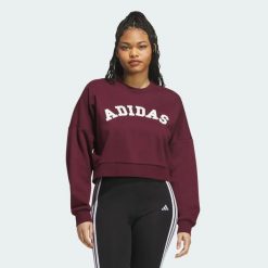 BLUZA Z TKANINY SZENILOWEJ Z LOGO I GRAFIKĄ. Czerwone bluzy damskie Adidas, na zimę, xs, z aplikacjami, z bawełny, klasyczne, bez ramiączek, bez kaptura. Za 259.00 zł.