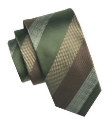 Elegancki i Modny Męski Krawat - Angelo di Monti - Pasy, Zieleń, Brąz, Beż. Zielone krawaty i muchy Angelo di Monti, bez wzorów, z tkaniny, eleganckie. Za 45.00 zł.