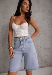 Jasnoniebieskie Jeansowe Szorty Casual Typu Jorts High Waits z Bawełny Nysalina. Niebieskie szorty damskie Renee, bez wzorów, z bawełny, casualowe, z podwyższonym stanem. Za 99.99 zł.
