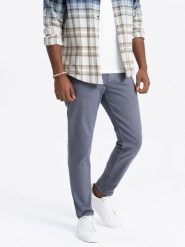 Spodnie męskie jeansowe bez przetarć SLIM FIT - granatowe V4 - Rozmiar: L. Niebieskie spodnie materiałowe męskie Ombre Clothing, l, bez wzorów, z bawełny. W wyprzedaży za 59.99 zł.