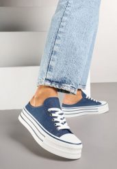 Granatowe Trampki przed Kostkę na Platformie Jalirna. Niebieskie trampki i tenisówki damskie Born2be, z aplikacjami, przed kostkę, bez zapięcia. Za 84.99 zł.