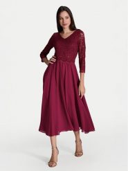 Swing Sukienka koktajlowa 5AI08900 Bordowy Regular Fit. Czerwone sukienki damskie Swing, bez wzorów, z syntetyku, wizytowe, bez kołnierzyka, bez ramiączek. Za 479.99 zł.
