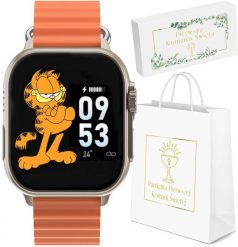 Zegarek SMARTWATCH KOMUNIA Rubicon RNCF17 pomarańczowy. Brązowe zegarki smartwatch Rubicon, bez wzorów. Za 182.99 zł.