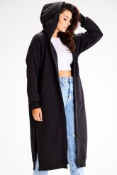 Niezapinana Długa Bluza z Kapturem - Czarna. Czarne bluzy damskie Awama, l, bez wzorów, z bawełny, bez ramiączek, z kapturem. Za 228.90 zł.