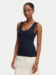 Tommy Hilfiger Top WW0WW52112 Granatowy Slim Fit. Niebieskie topy damskie Tommy Hilfiger, xxs, bez wzorów, z wiskozy, bez kołnierzyka, bez ramiączek. Za 249.99 zł.