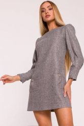 Elegancka sukienka tweedowa trapezowa mini szara. Szare sukienki damskie MOE, do pracy, m, bez wzorów, z dzianiny, biznesowe, bez kołnierzyka, bez ramiączek, mini, dopasowane. Za 349.00 zł.