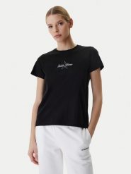 Guess Jeans T-Shirt W6RI18 J1314 Czarny Regular Fit. Czarne t-shirty damskie Guess Jeans, l, z aplikacjami, z bawełny, bez kołnierzyka, bez ramiączek. Za 169.99 zł.