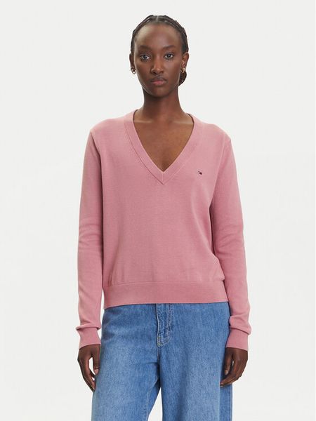 Tommy Jeans Sweter Essential DW0DW19888 Różowy Regular Fit. Czerwone swetry nierozpinane damskie Tommy Jeans, m, bez wzorów, z bawełny, bez kołnierzyka, bez ramiączek. Za 219.99 zł.
