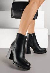 Czarne Botki na Platformie z Tłoczeniem i Stożku Latamea. Czarne botki damskie Renee, bez wzorów, z jeansu, eleganckie, bez obcasa, na obcasie, bez zapięcia. Za 149.99 zł.