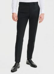 PAKO LORENTE – Wełniane spodnie garniturowe w kolorze czarnym. Czarne eleganckie spodnie męskie Pako Lorente, m, bez wzorów, z wełny, biznesowe. Za 799.99 zł.