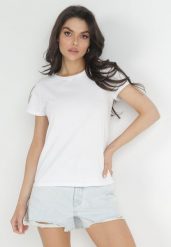 Biały Basicowy T-shirt Acatine. Białe t-shirty damskie Born2be, uniwersalny, bez wzorów, bez kołnierzyka, bez ramiączek. Za 29.99 zł.