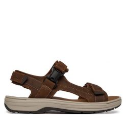 Sandały Clarks. Brązowe sandały męskie Clarks, bez wzorów, bez zapięcia. Za 429.99 zł.