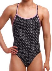 Strój do pływania menstruacyjny FUNKITA Summer Fish - Swim Secure Diamond Back. Czarne stroje kąpielowe damskie Funkita, l, bez wzorów, z elastanu. Za 249.00 zł.