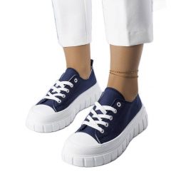 Granatowe trampki na platformie Bellemare niebieskie. Niebieskie trampki i tenisówki damskie bez wzorów, z gumy, bez zapięcia. Za 78.89 zł.