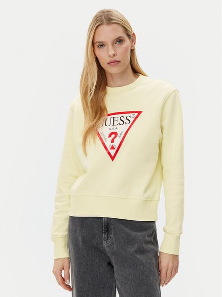 Guess Bluza W2YQ16 KBA11 Żółty Regular Fit. Żółte bluzy damskie Guess, l, z aplikacjami, z bawełny, bez ramiączek, bez kaptura. Za 169.99 zł.