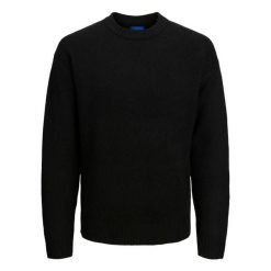 Sweter Jack & Jones Rollie dziany czarny. Czarne swetry męskie Jack&Jones, bez wzorów, bez kołnierzyka, bez ramiączek. Za 211.46 zł.